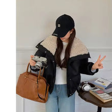Load image into Gallery viewer, Wide Collar Leather Puffer Jacket