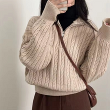 Load image into Gallery viewer, Collar Half-zip Cable Knit Sweater