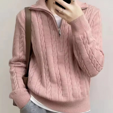 Load image into Gallery viewer, Collar Half-zip Cable Knit Sweater