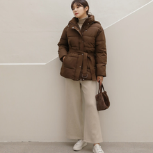 Load image into Gallery viewer, Belted Puffer Jacket with Hood