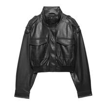 Load image into Gallery viewer, Semi-cropped Faux Leather Jacket