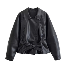 Load image into Gallery viewer, Faux Leather Tie-Waist Jacket
