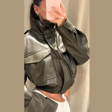 Load image into Gallery viewer, Semi-cropped Faux Leather Jacket