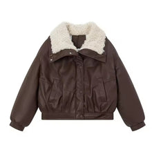 Load image into Gallery viewer, Wide Collar Leather Puffer Jacket