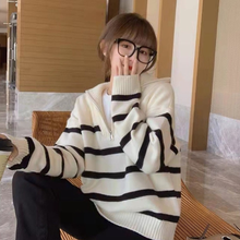 Load image into Gallery viewer, High Neck Striped Sweater