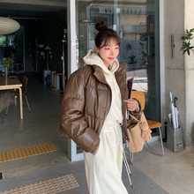 Load image into Gallery viewer, Synthetic Leather Puffer Jacket