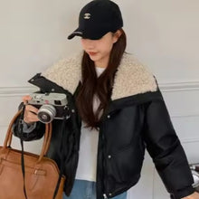 Load image into Gallery viewer, Wide Collar Leather Puffer Jacket