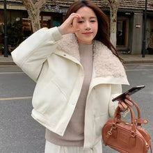 Load image into Gallery viewer, Wide Collar Leather Puffer Jacket
