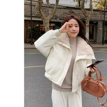 Load image into Gallery viewer, Wide Collar Leather Puffer Jacket