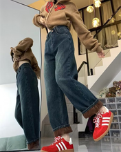 Load image into Gallery viewer, Fleece Wide Denim Pants