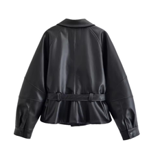 Load image into Gallery viewer, Faux Leather Tie-Waist Jacket