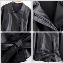 Load image into Gallery viewer, Faux Leather Tie-Waist Jacket