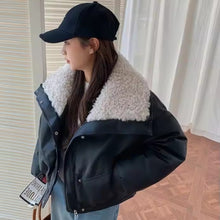 Load image into Gallery viewer, Wide Collar Leather Puffer Jacket