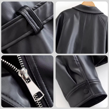 Load image into Gallery viewer, Faux Leather Tie-Waist Jacket