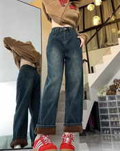 Load image into Gallery viewer, Fleece Wide Denim Pants