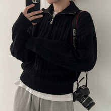 Load image into Gallery viewer, Collar Half-zip Cable Knit Sweater