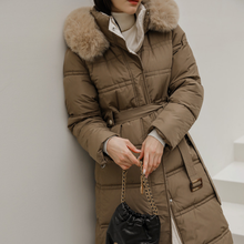 Load image into Gallery viewer, Belted Long Bubble Jacket with Faux Fur
