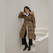 Load image into Gallery viewer, Belted Long Bubble Jacket with Faux Fur
