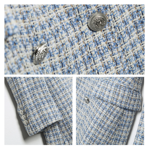 Shoulder Padded Tweed Blazer (Light Blue)