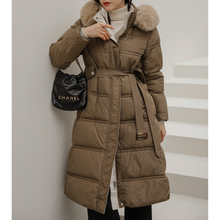 Load image into Gallery viewer, Belted Long Bubble Jacket with Faux Fur
