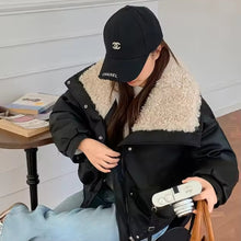 Load image into Gallery viewer, Wide Collar Leather Puffer Jacket
