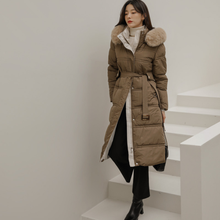 Load image into Gallery viewer, Belted Long Bubble Jacket with Faux Fur
