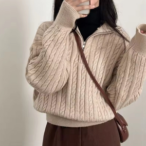 Collar Half-zip Cable Knit Sweater