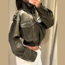 Load image into Gallery viewer, Semi-cropped Faux Leather Jacket
