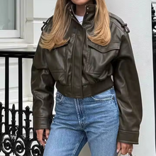 Load image into Gallery viewer, Semi-cropped Faux Leather Jacket
