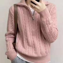 Load image into Gallery viewer, Collar Half-zip Cable Knit Sweater
