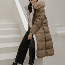 Load image into Gallery viewer, Belted Long Bubble Jacket with Faux Fur
