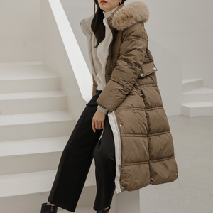 Belted Long Bubble Jacket with Faux Fur