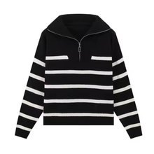 Load image into Gallery viewer, High Neck Striped Sweater
