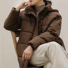 Load image into Gallery viewer, Belted Puffer Jacket with Hood
