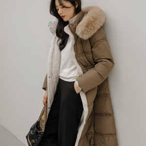 Belted Long Bubble Jacket with Faux Fur