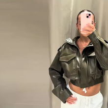 Load image into Gallery viewer, Semi-cropped Faux Leather Jacket

