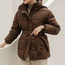 Load image into Gallery viewer, Belted Puffer Jacket with Hood
