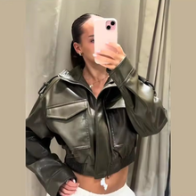 Load image into Gallery viewer, Semi-cropped Faux Leather Jacket
