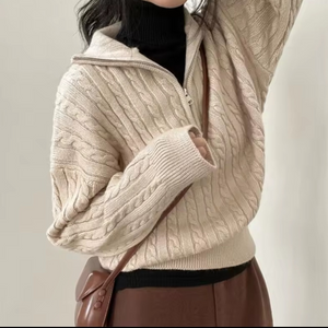 Collar Half-zip Cable Knit Sweater