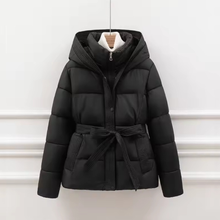Load image into Gallery viewer, Short Belted Hooded Puffer Jacket
