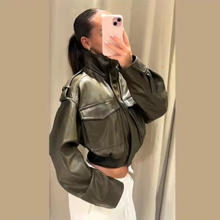 Load image into Gallery viewer, Semi-cropped Faux Leather Jacket
