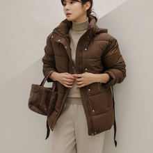 Load image into Gallery viewer, Belted Puffer Jacket with Hood
