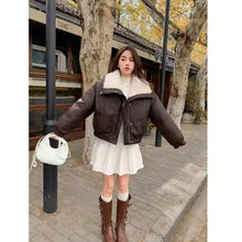 Load image into Gallery viewer, Wide Collar Leather Puffer Jacket
