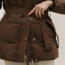 Load image into Gallery viewer, Belted Puffer Jacket with Hood
