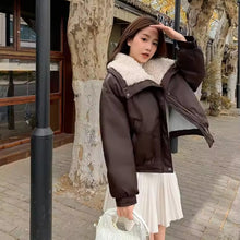 Load image into Gallery viewer, Wide Collar Leather Puffer Jacket
