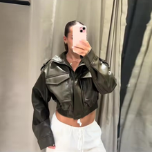 Load image into Gallery viewer, Semi-cropped Faux Leather Jacket
