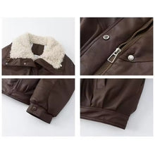 Load image into Gallery viewer, Wide Collar Leather Puffer Jacket
