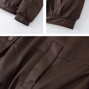 Wide Collar Leather Puffer Jacket