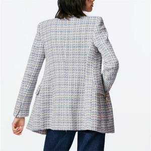 Shoulder Padded Tweed Blazer (Light Blue)