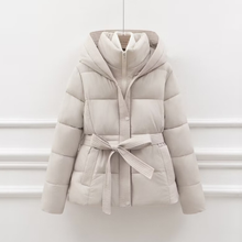Load image into Gallery viewer, Short Belted Hooded Puffer Jacket
